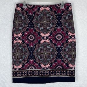 TALBOTS Women's Pink/Black/Red Geometric Knee Length Lined Skirt Size‎ 6P